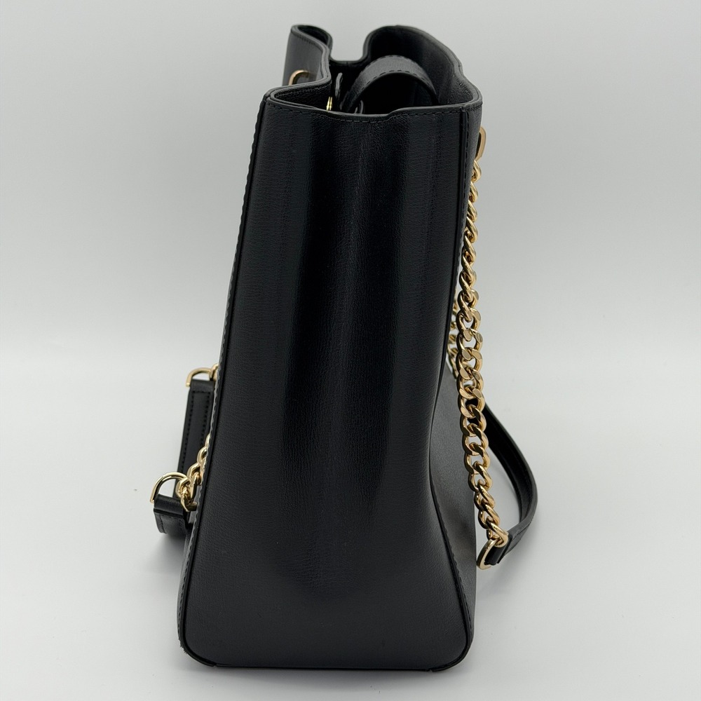 Michael Kors Ellis Large Black Leather Gold Chain Shoulder Tote‎ Bag Purse - Picture 5 of 13